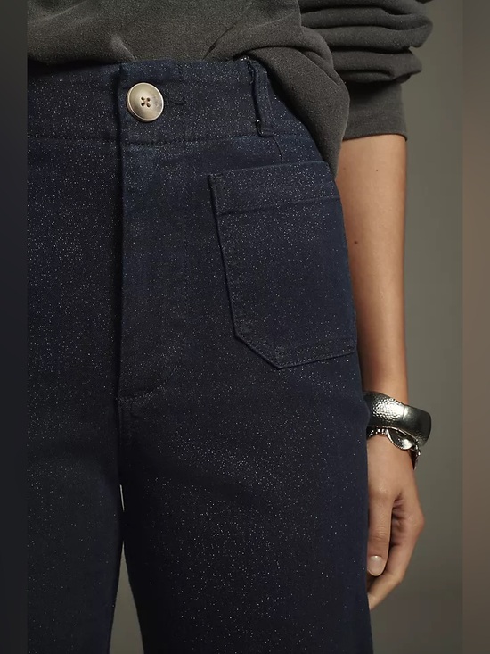 Maeve Pants - Anthro Maeve Colette Pants Sparkle Edition B‎lack Wide Leg Crop Lurex 27 EUC